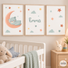 3 cuadros decorativos para bebé personalizados - Oso en la luna