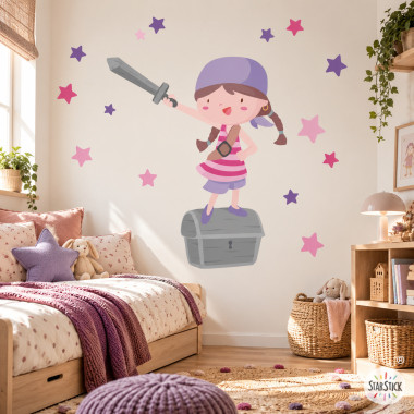 Vinilos niña súper niña pirata – Decoración de pared pirata para habitación de niña