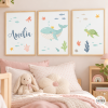 3 affiches décoratives pour fille - La baleine reine sous la mer