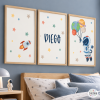 3 tableaux décoratifs personnalisés pour bébé - Astronaute avec planètes