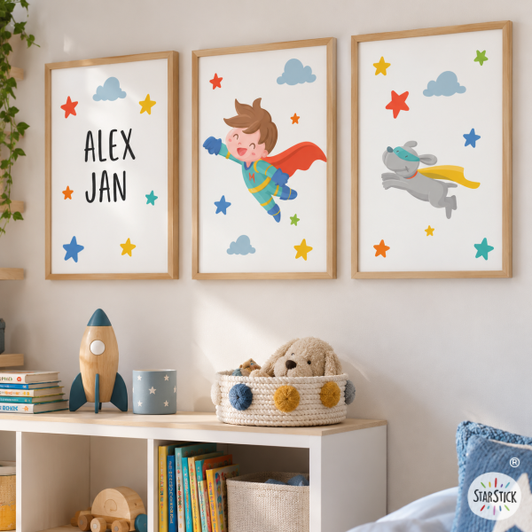 Súper niño - 3 cuadros infantiles personalizados para su habitación