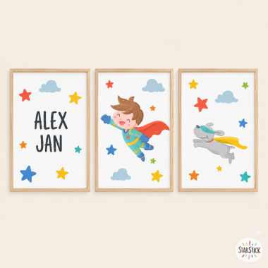 Súper niño - 3 cuadros infantiles personalizados para su habitación