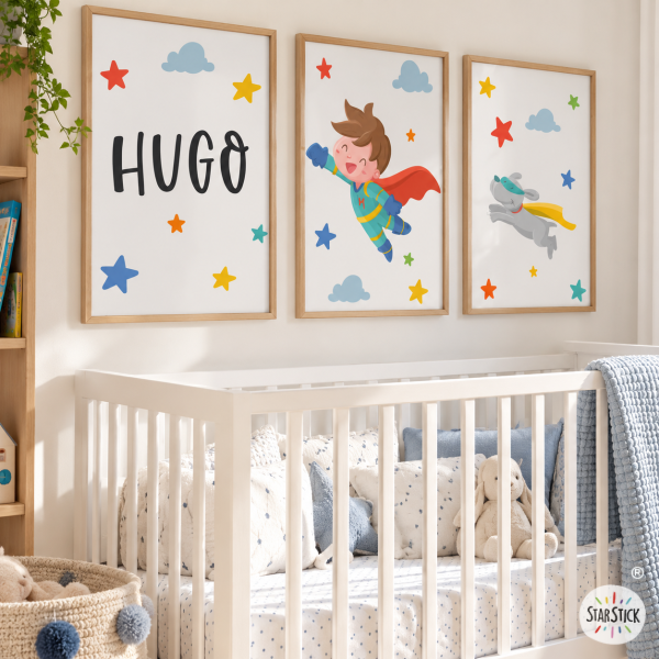 Súper niño - 3 cuadros infantiles personalizados para su habitación