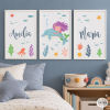 3 láminas infantiles - Sirena con delfín - Decoración para niñas