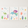 3 affiches décoratives pour enfants - Sirène avec dauphin - Décoration pour filles