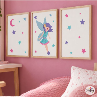 3 tableaux décoratifs pour enfants - Fée magique - Décoration pour filles