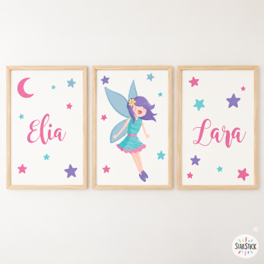 3 decorative kids’ wall art prints - Magical fairy - Girls’ bedroom decor