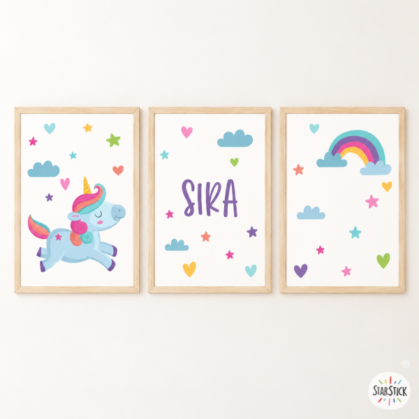 3 quadres infantils personalitzables - Unicorn - Decoració infantil