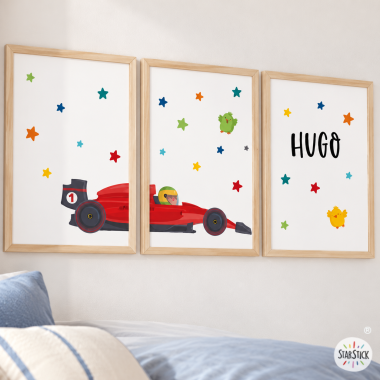 Coche fórmula 1 - Conjunto de 3 Cuadros personalizables - Ideas decoración infantil