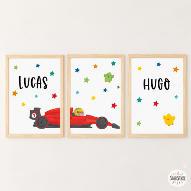 Coche fórmula 1 - Conjunto de 3 Cuadros personalizables - Ideas decoración infantil