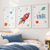 3 Cuadros infantiles personalizable con nombre - Cohete en el espacio