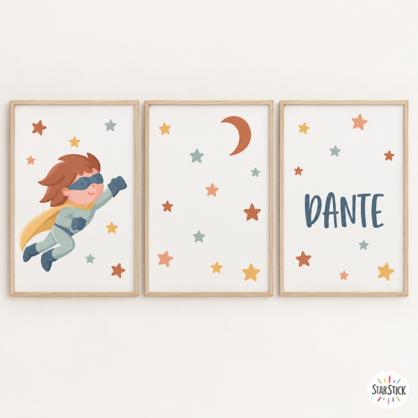 3 quadres infantils personalitzables - Superheroi StarStick