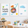 Pack de 3 Láminas infantiles - Niños en el columpio - Decoración para espacios infantiles