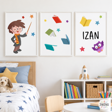 Pack de 3 Láminas Escolares - Mago Harry - Decoración para Colegios y Espacios Infantiles