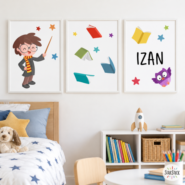 Pack de 3 Láminas Escolares - Mago Harry - Decoración para Colegios y Espacios Infantiles