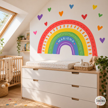 Vinil nena arc de Sant Martí personalitzable de colors – Decoració per a habitació de nadó i infants