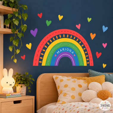 Vinilo niña arcoíris personalizable de colores – Decoración para habitación de bebé y niños