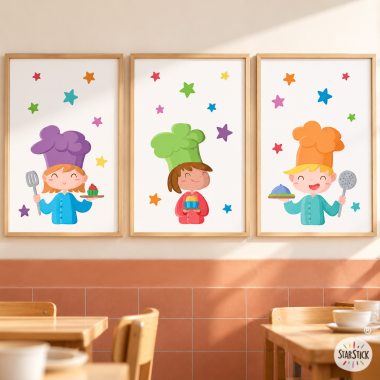 Pack de 3 láminas - Los tres cocineros - Decoración comedores escolares