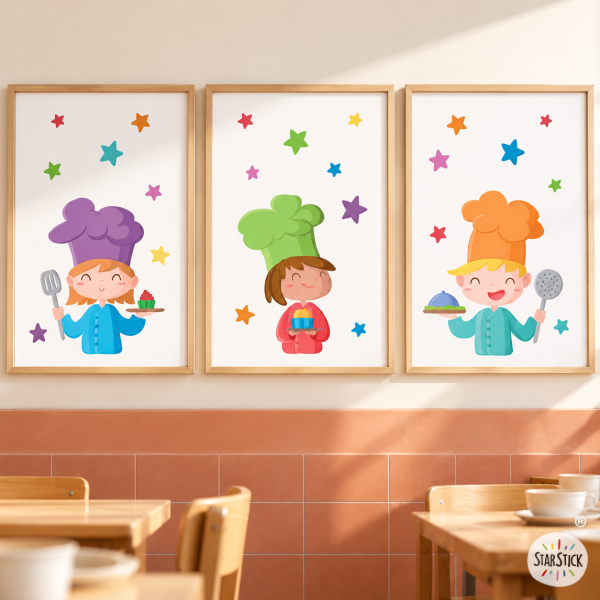 Pack de 3 làmines - Els tres cuiners - Decoració de menjadors escolars