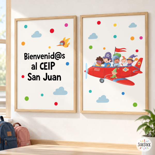 Décoration scolaire personnalisable | Pack de 2 tableaux éducatifs avion