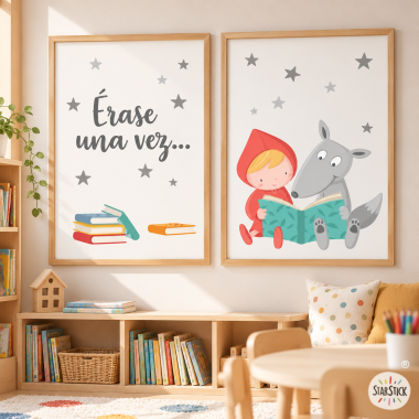 Pack de 2 quadres decoratius - Caputxeta i el llop + Hi havia una vegada...