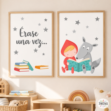 Pack de 2 láminas educativas para colegios - Caperucita y el lobo