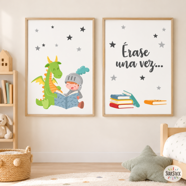 Lot de 2 feuilles déco - Lecture de dragon et chevalier + Il était une fois