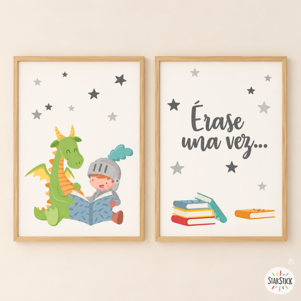 Set of 2 Educational Prints for Schools - Dragon and Knight Reading