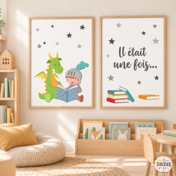 Pack de 2 affiches éducatives pour écoles - Dragon et chevalier lisant