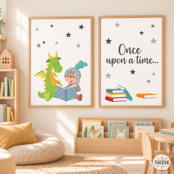 Pack de 2 affiches éducatives pour écoles - Dragon et chevalier lisant