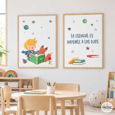 Pack de 2 láminas decorativas - Pequeño príncipe leyendo