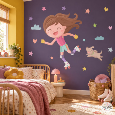 Vinilos niña patinadora personalizable – Decoración moderna para habitación de niña