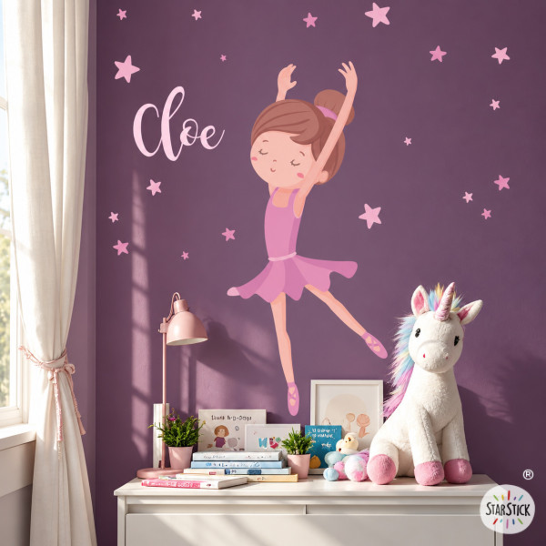 Vinilo infantil de niña bailarina para habitación infantil, decoración de pared personalizada.