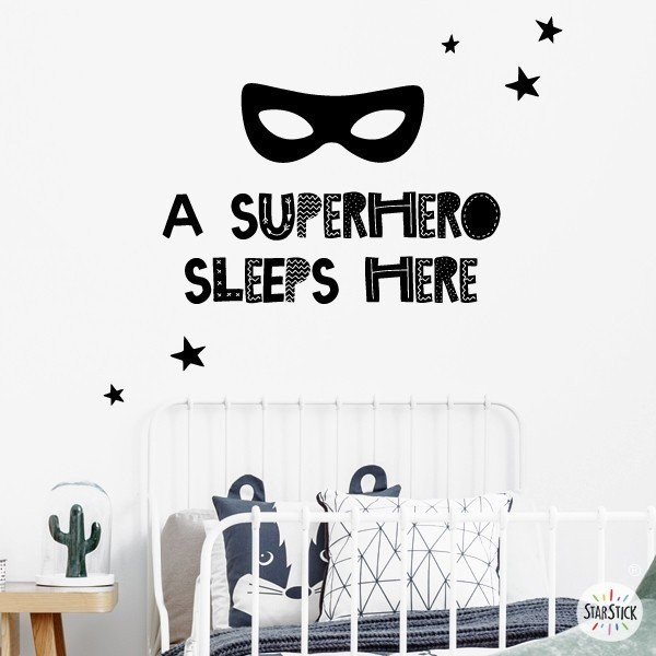 A Superhero sleeps here - Vinils infantils de paret