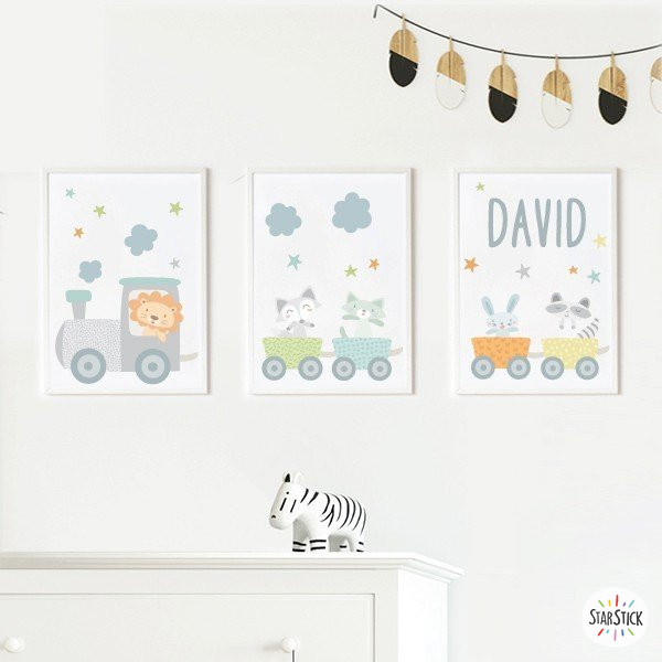 Pack de 3 làmines infantils - Tren bau amb animals