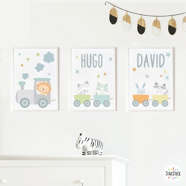 Pack de 3 làmines infantils - Tren bau amb animals