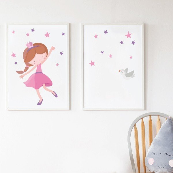 Pack de 2 làmines decoratives - Princesa infantil rosa + Làmina amb nom