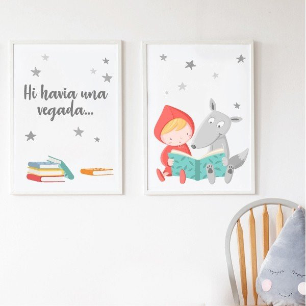 Lot de 2 feuilles déco - Le Petit Chaperon Rouge et le loup + Il était une fois...