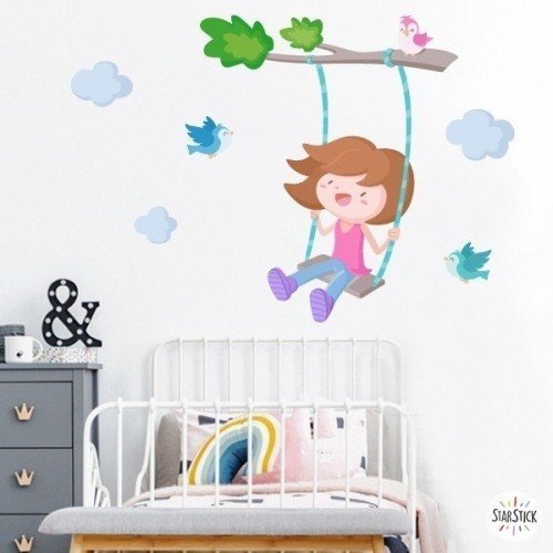 Vinils infantils - Arbre amb gronxador. Nena – Decoració habitacions de nenes