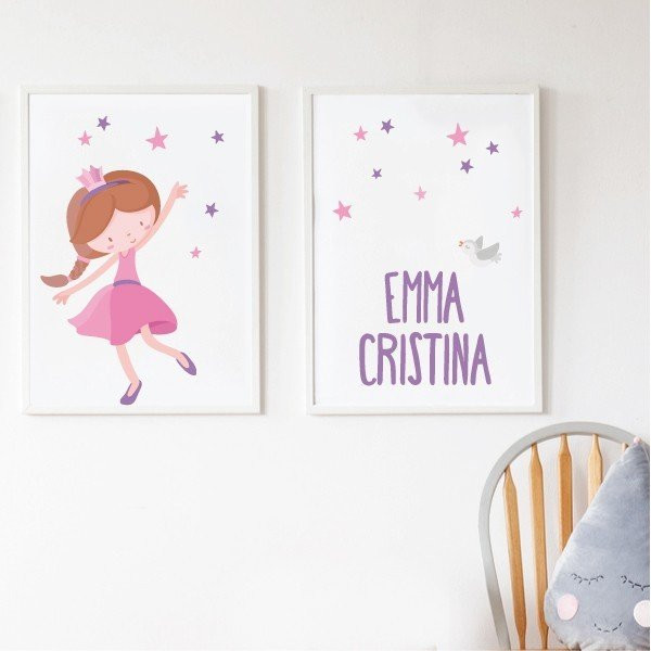 Pack of 2 decorative sheets - Pink children's princess + Name sheet