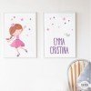 Pack de 2 làmines decoratives - Princesa infantil rosa + Làmina amb nom