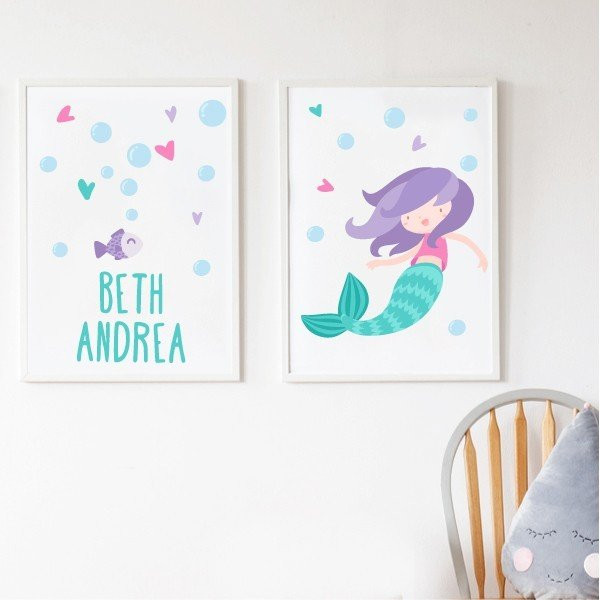 Pack de 2 láminas decorativas - Niña sirena