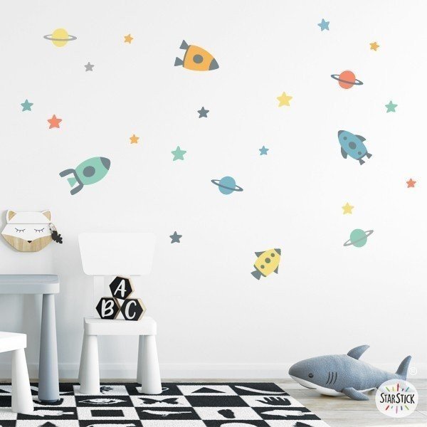 Stickers muraux pour enfants - Petites fusées dans l'espace - Vinyles décoratifs