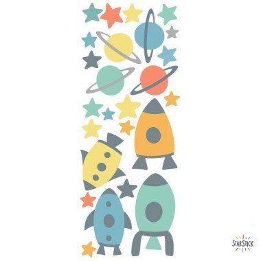 Stickers muraux pour enfants - Petites fusées dans l'espace - Vinyles décoratifs