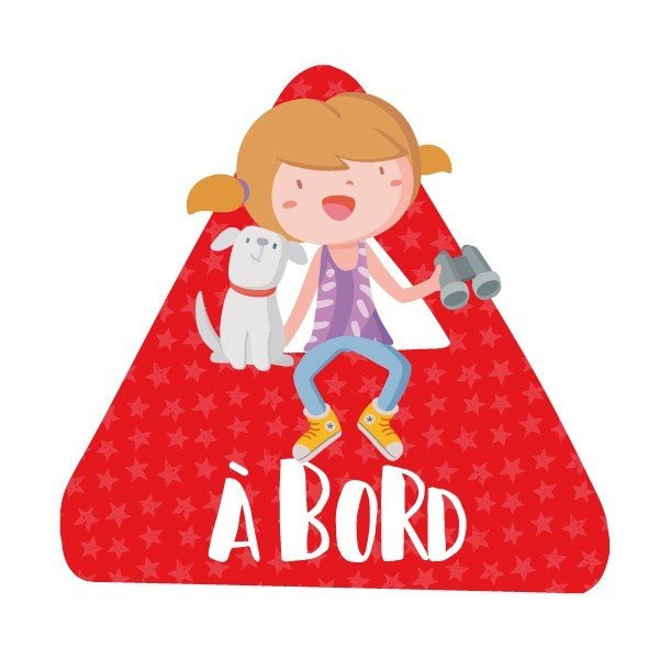 Triangle voiture bébé à bord - Fille et chien à bord - Sticker voiture