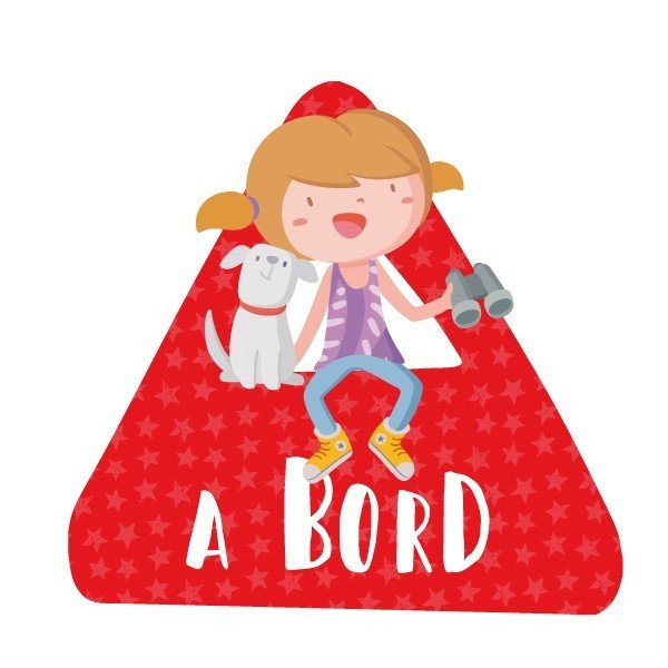 Triangle voiture bébé à bord - Fille et chien à bord - Sticker voiture
