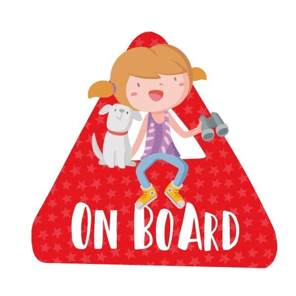 Triangle voiture bébé à bord - Fille et chien à bord - Sticker voiture