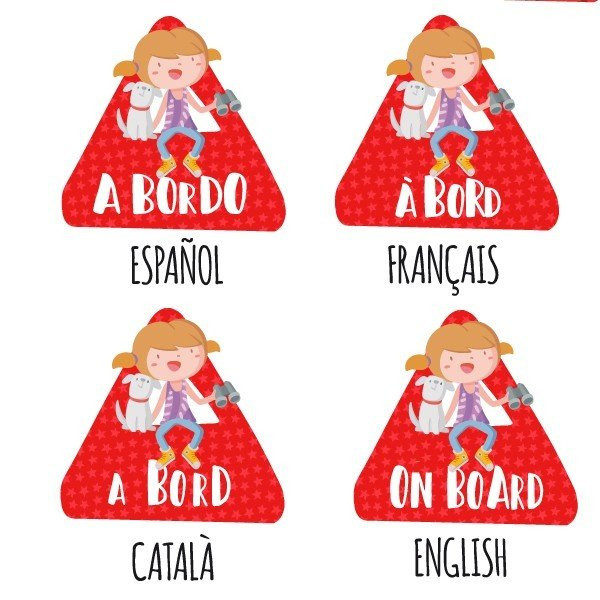 Triangle voiture bébé à bord - Fille et chien à bord - Sticker voiture