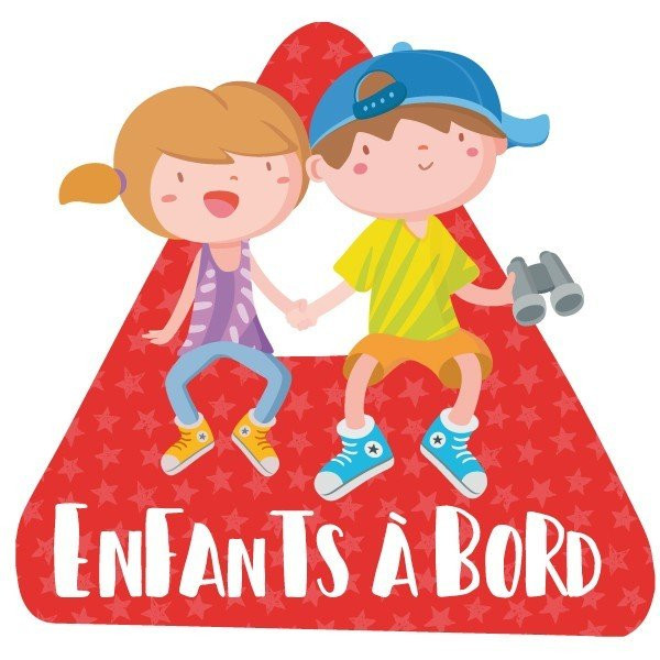 Baby on board triangle for car - Children and dog on board - Sticker for car