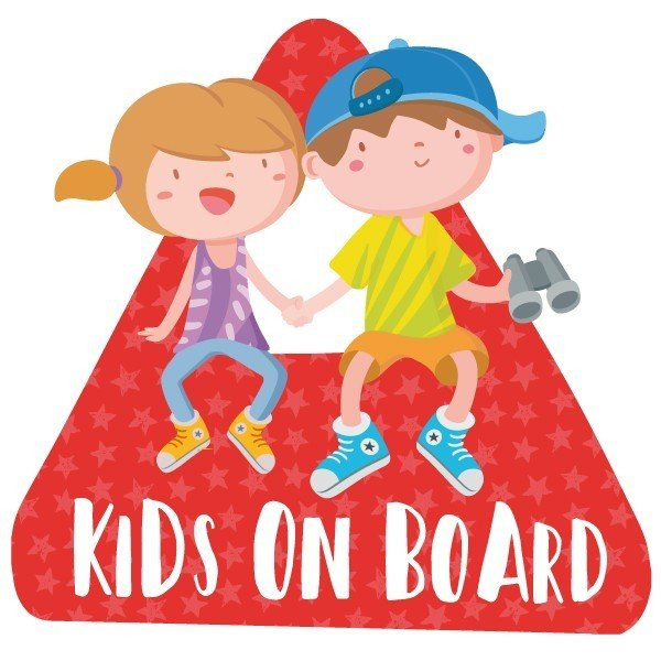 Baby on board triangle for car - Children and dog on board - Sticker for car